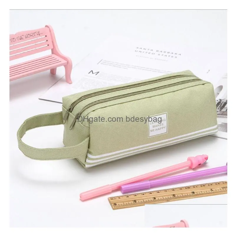 portable double layer pen pencil case bag large capacity simple oxford cloth pen case