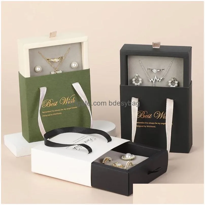 paper drawer jewelry box ring necklace packaging gift boxes display cases with handle for wedding proposal