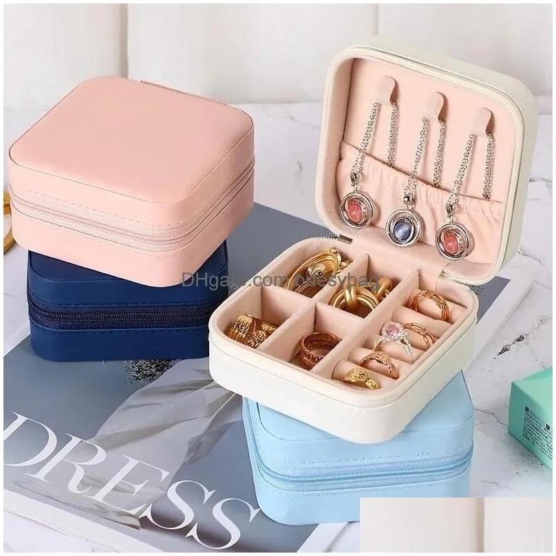 jewelry storage box travel organizer pu leather jewelry case earrings necklace ring display boxes for proposal wedding