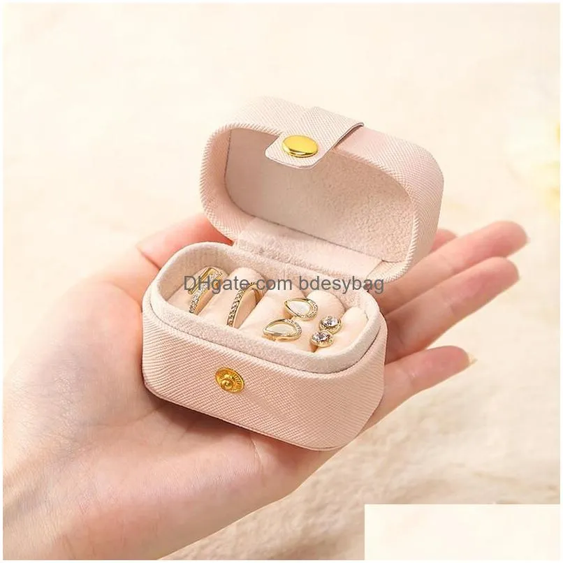 small portable jewelry storage box pu leather travel organizer ring earrings mini display case holder gift packaging