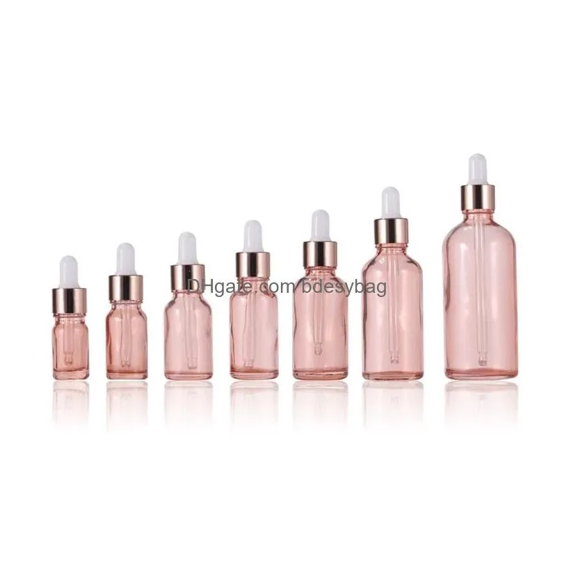 pink glass bottles with rose gold lid essential oil dropper bottles 5ml 10ml 30ml 50ml refillable bottles travel cosmetic container