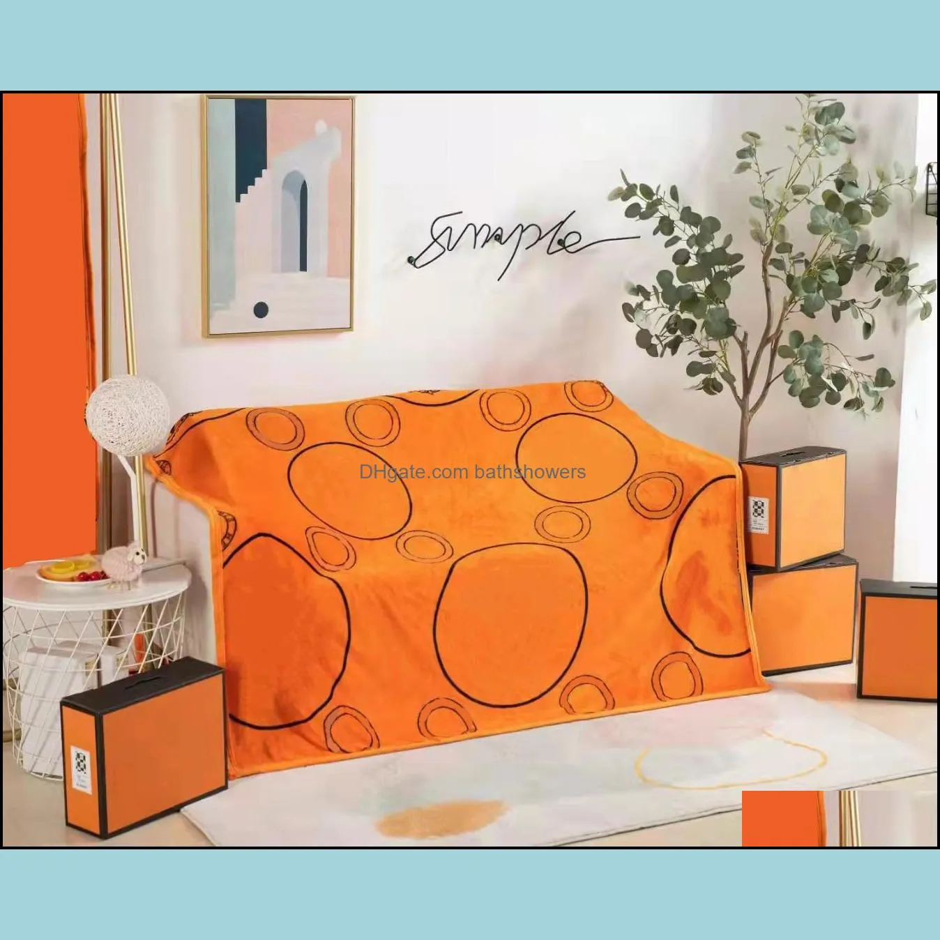 trendy designer blanket classic orange printed blankets home sofa bed office shawl decoration 150x200cm
