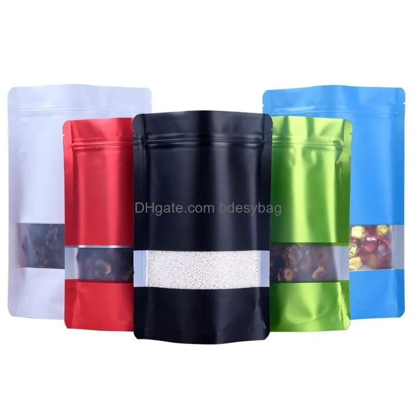 100pcs/lot recyclable aluminum foil zip stand up window package bag cereals bread sealing pouches with display windows