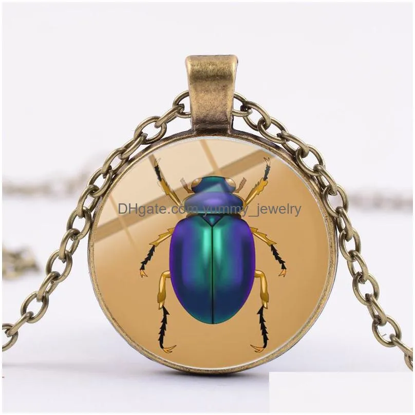 retro egyptian scarab photo chain necklace symbol of strength glass cabochon pendant egypt amulet charm statement jewelry