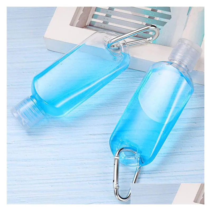 50ml empty alcohol refillable bottle with carabiner key ring hook clear transparent plastic hand sanitizer bottle container for travel