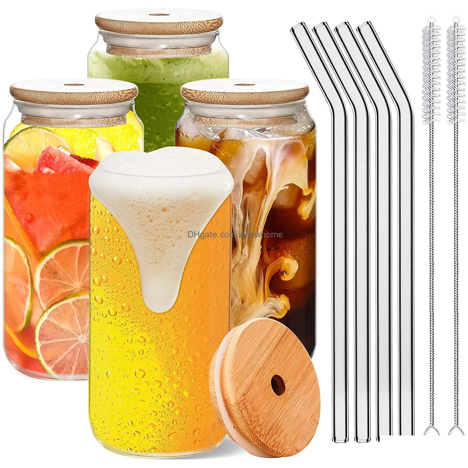  glass cup with bamboo lid and straw bubble tea cup glasses cups transparent beer can coffee cup cold wine cola