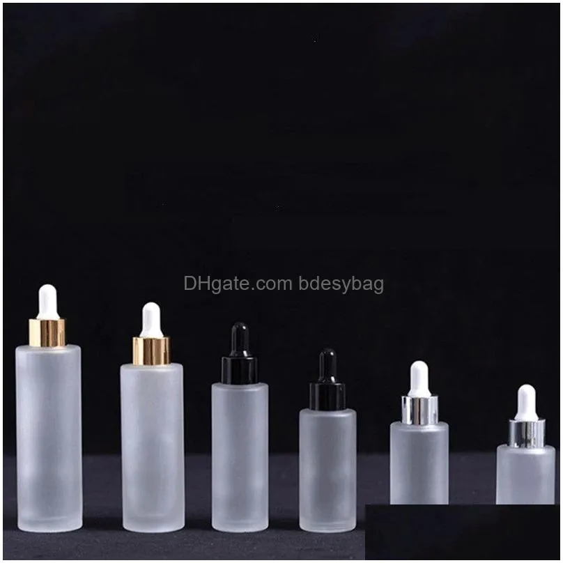 empty transparent frosted clear flat shoulder glass dropper bottle with pipette for serum  oil
