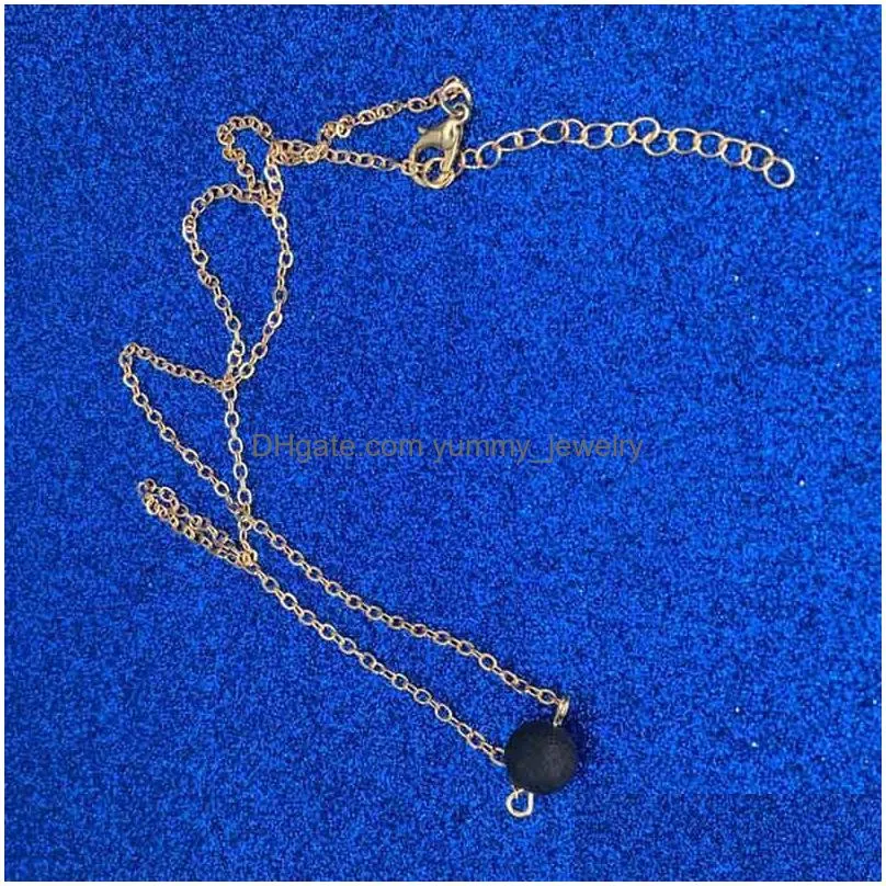 natural stone lava rock bead aromatherapy  oil diffuser necklace pendant silver gold chains fashion jewelry for women