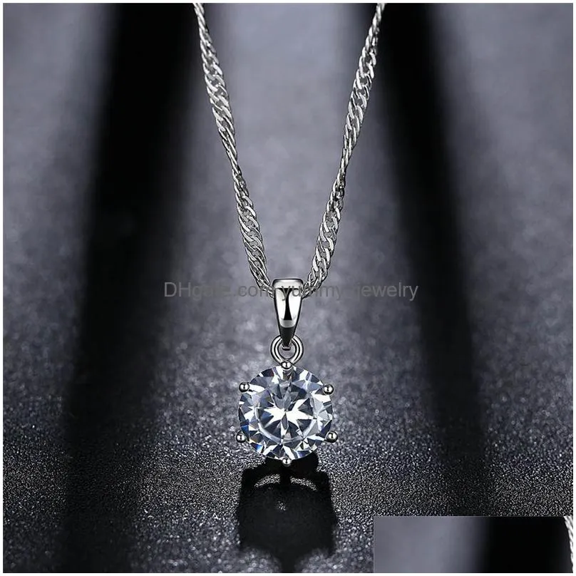 8mm zircon pendant necklaces jewelry lady women 925 sterling silver choker necklace six claws pendant fashion wedding jewelry for