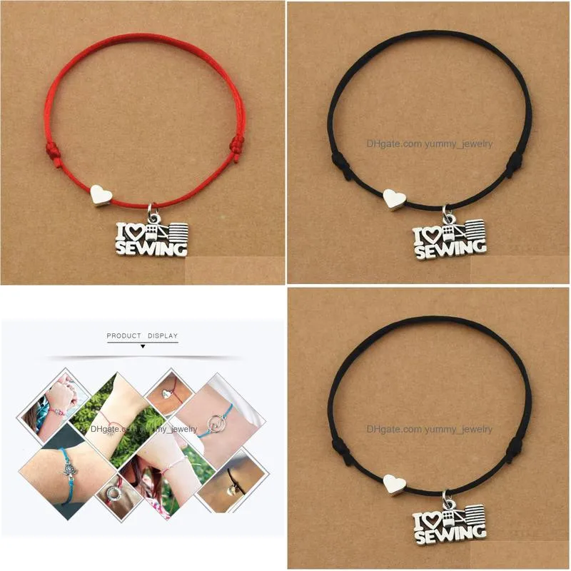 Charm Bracelets Personality I Love Sewing Cotton Reel Heart Red Rope Cord Handmade For Women Girls Best Friends Jewelry Gifts Drop Del Dhl2H From Yummy jewelry 1.66 DHgate.Com