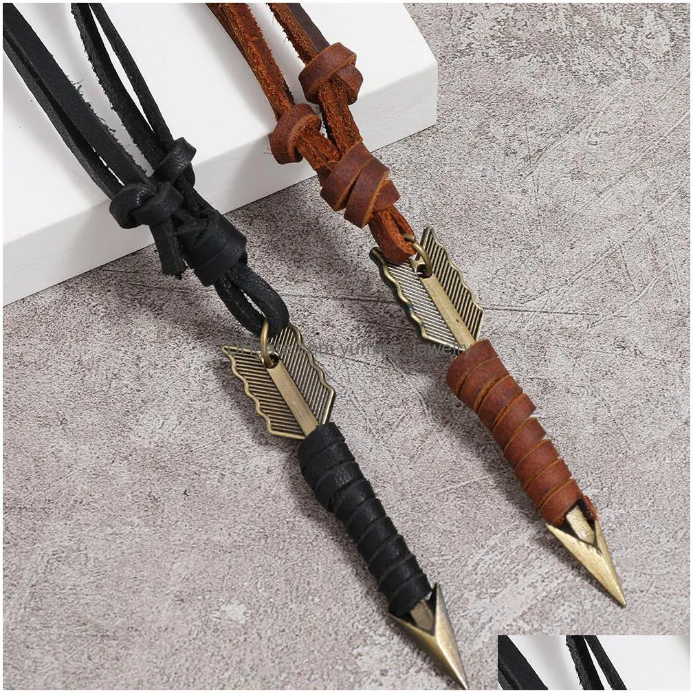 adjustable leather chain bow arrow necklace pendant for women men punk fashion jewelry gift
