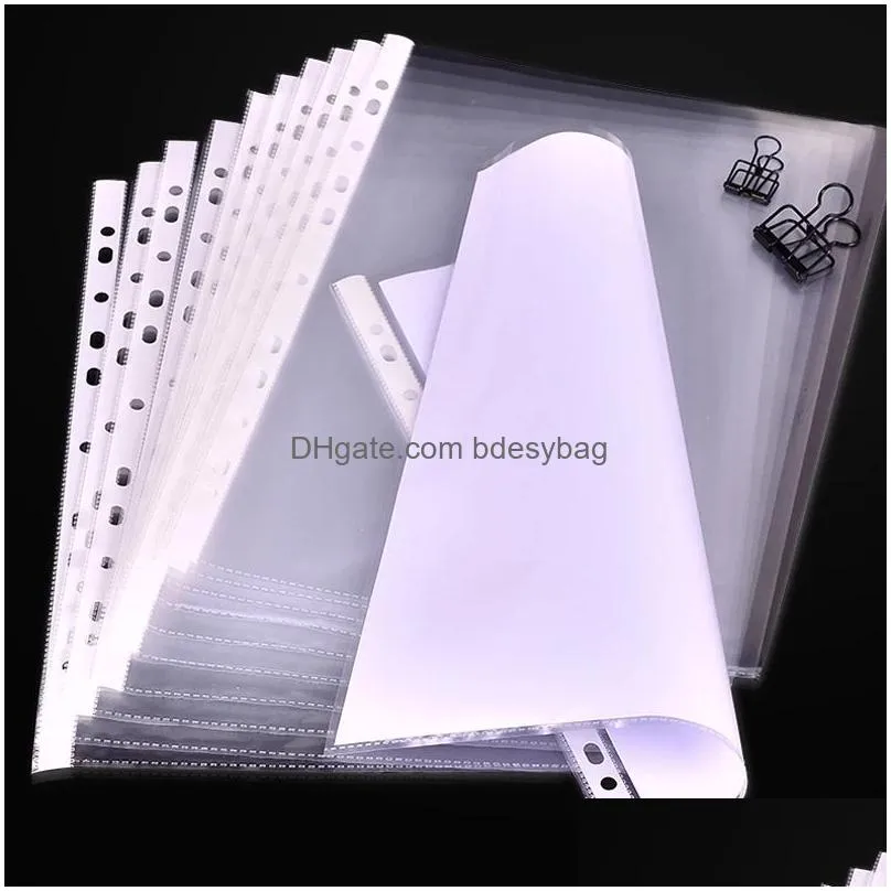 100pcs/set a4 plastic punched pockets folders filing 11 holes pvc loose leaf documents sheet protectors