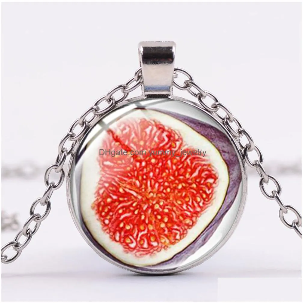 trendy green kiwifruit fruit necklace handmade lemon slice watermelon funny fruits pendant silver color chainfor uni