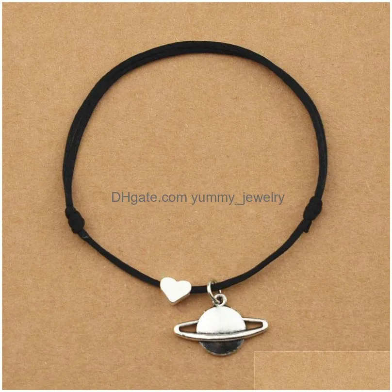 handmade heart neptune saturn planet charm jupiter uranus red rope black cord bracelets for women girls creative jewelry gifts