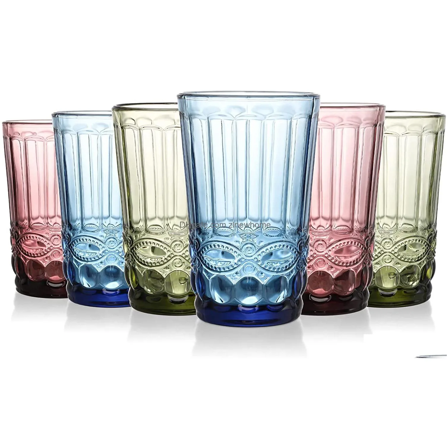 colorful glass embossed wine cup retro heat resistant water cup creative wine glasses whiskey tea straight drink mug for party 052301