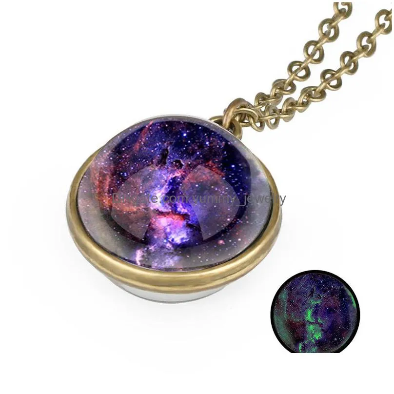 glow in the dark space universe necklace chains glass ball pendant necklaces women girls fashion jewelry will and sandy gift