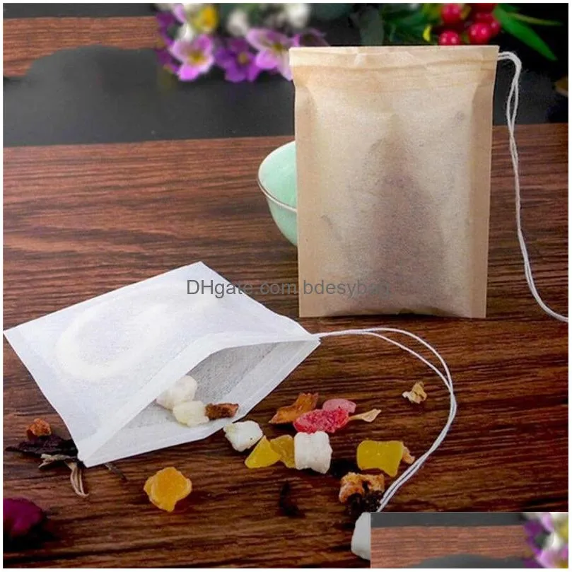 100pcs/lot loose leaf tea empty bags coffee tools natural unbleached paper disposable sachet strainers wooden color