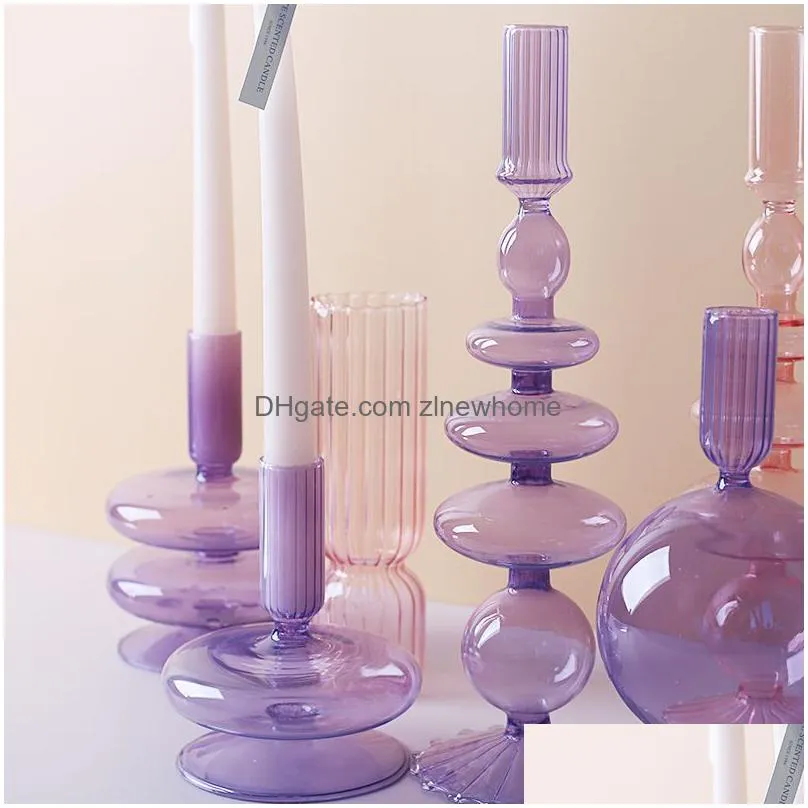 glass candle holder decorative candlestick bright color sparkle in sunshine home decor wedding decoration flower vase