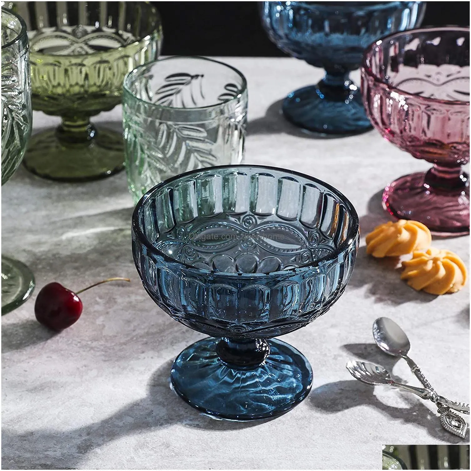 drinkware short fat colored crystal glass tall goblets cup dessert ice cream european retro thick wine glass bowl party decoration