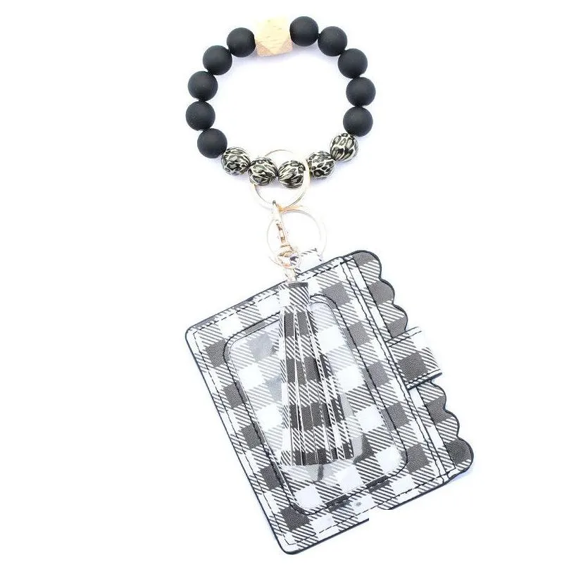 17 colors fashion pu leather bracelet wallet keychain tassels bangle key ring holder card bag silicone beaded wristlet handbag id purse credit pocket for