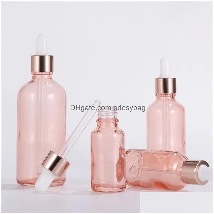 pink glass bottles with rose gold lid essential oil dropper bottles 5ml 10ml 30ml 50ml refillable bottles travel cosmetic container