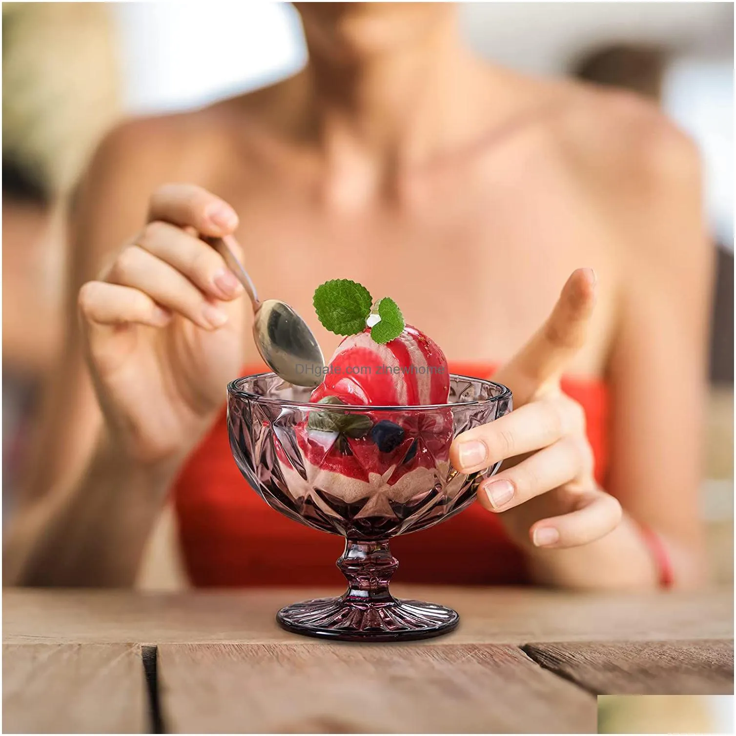 drinkware salad bowl glass for dessert mill shake goblet glass embossed ice cream cup european creative salad plates 10 oz 300ml home