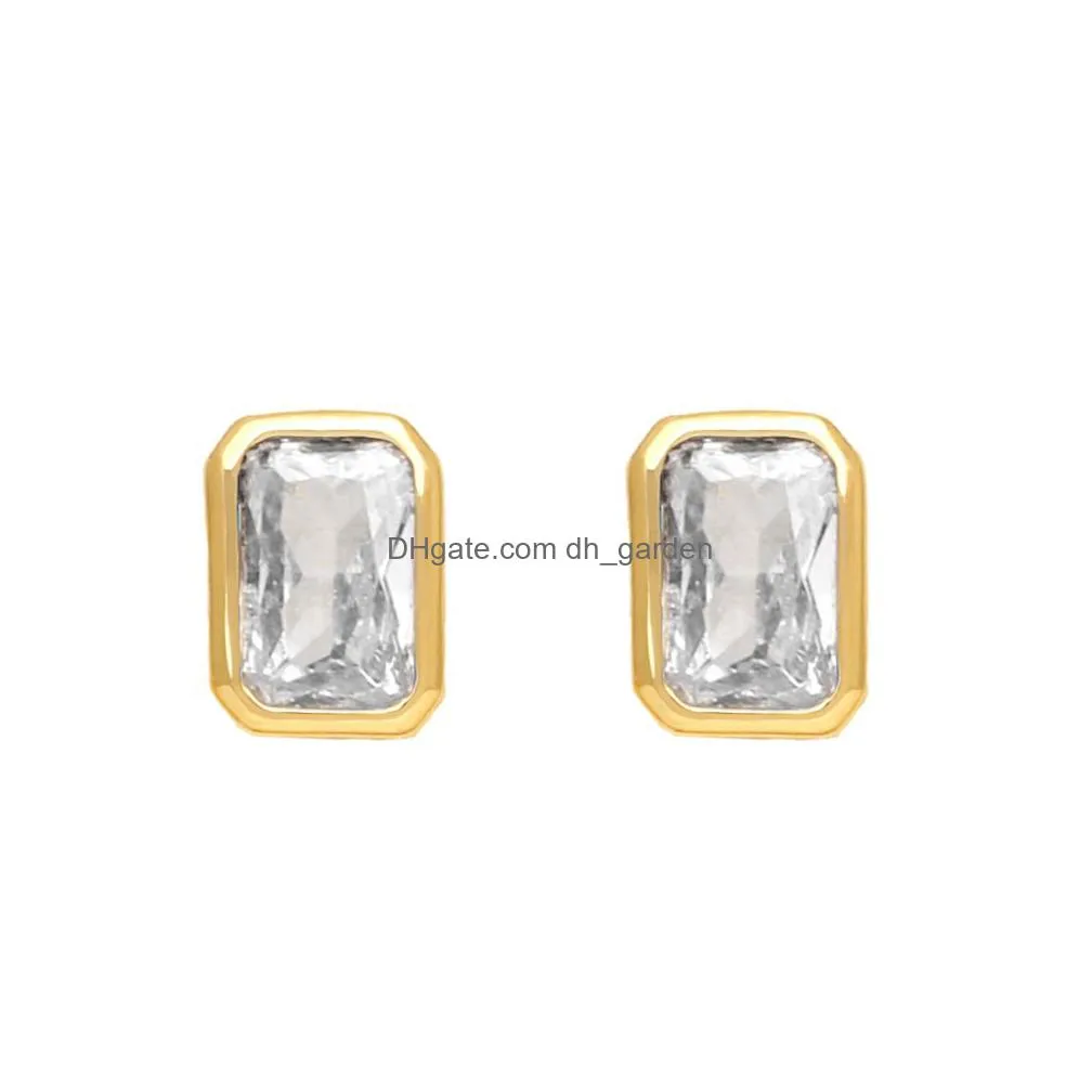 rectangular zircon earrings sweet tiny candy color stud earring for women girls ins shiny jewelry