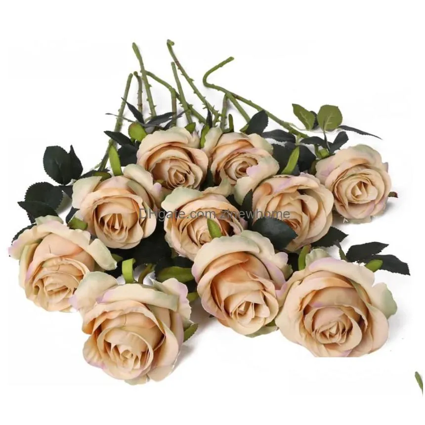 artificial rose flowers silk long branch bouquet for wedding home room table centerpiece decor fake plant wreath accessory 021240