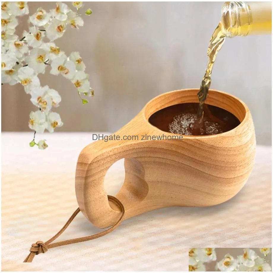 qbsomk rubber wood water cup japanese style wooden milk cup wooden breakfast cup mugs beer milk mug coffee water bottle kitchen tools