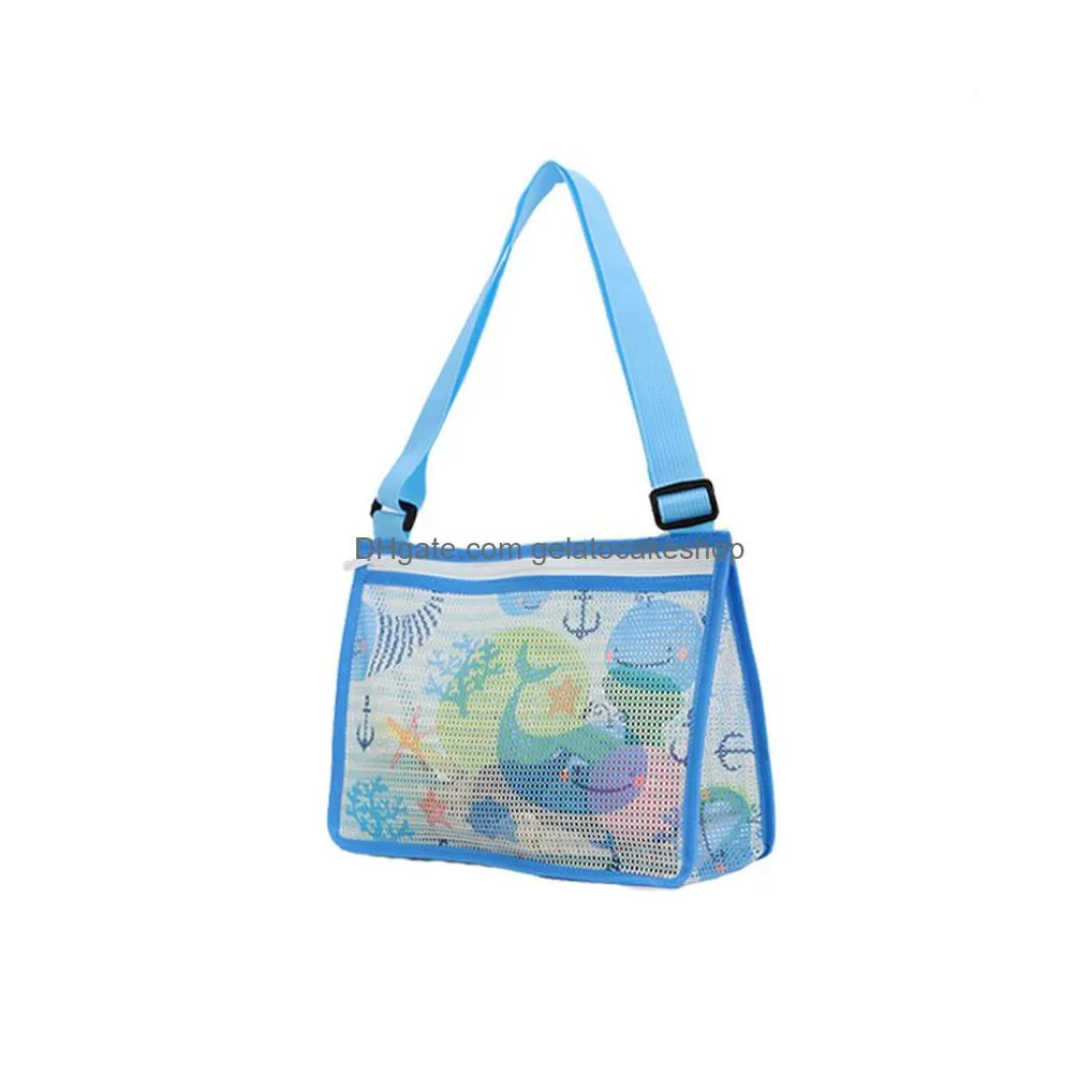 children shell collection bags summer mesh beach bag for kids toy organizer net zipper adjustable shoulder strap storage pouch