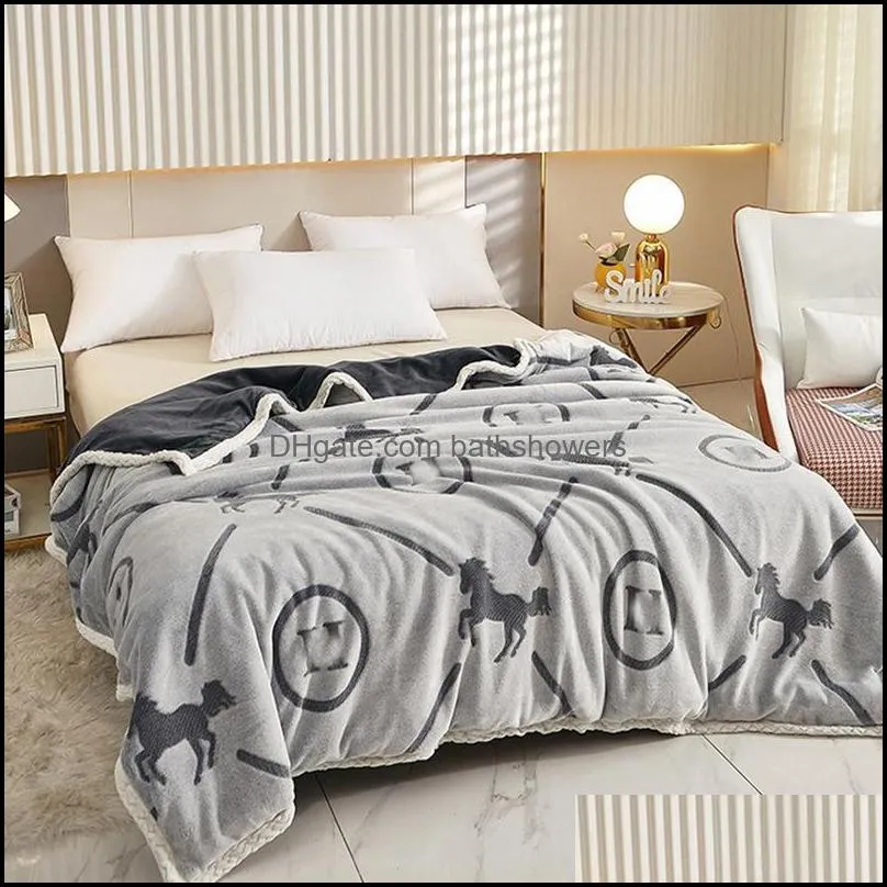 autumn and winter new thick double layer flannel blanket warm plaid sofa bed fleece letter decoration women blankets