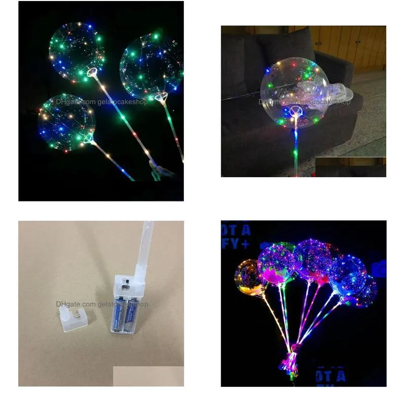 led flashing balloon transparent luminous lighting bobo ball balloons with 70cm pole  string balloon xmas wedding party decorations