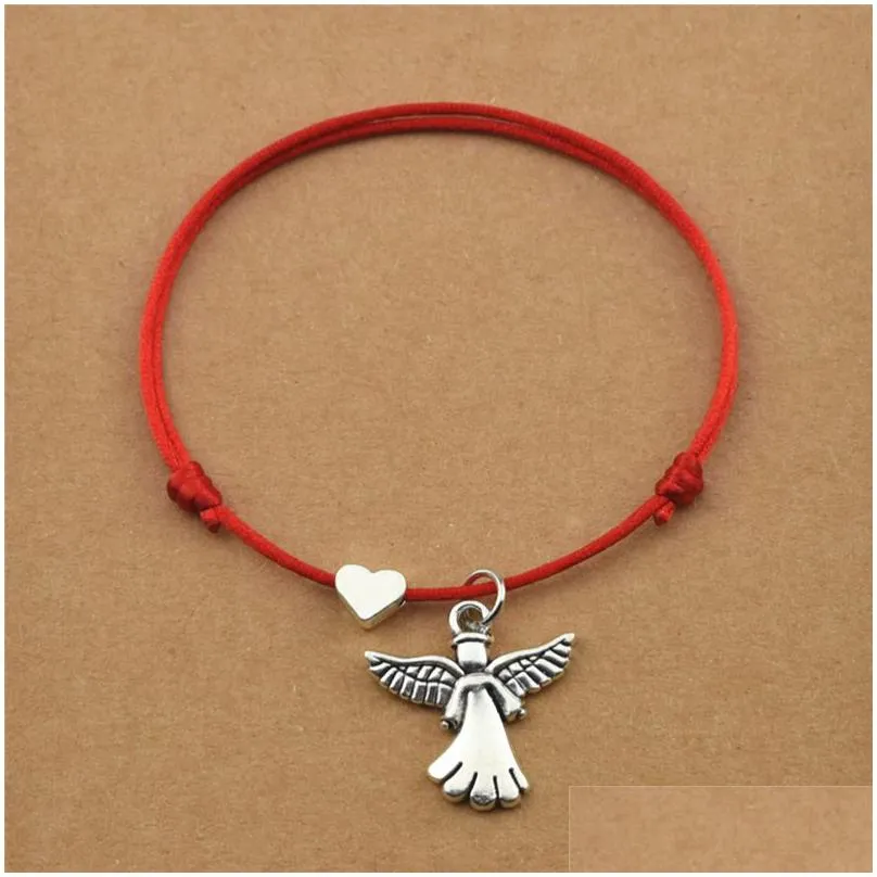 womens fashion party wedding unique jewelry gifts cute wings angel pendant red cord rope adjustable heart charm bracelets