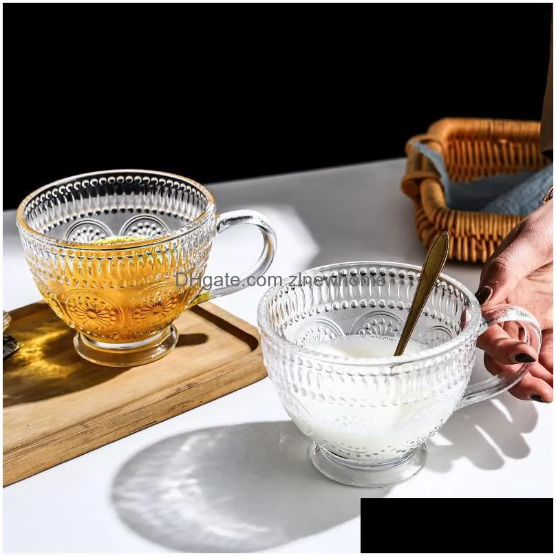 vintage embossed coffee tea mug glass beer cups small dessert bowl dessert fruit milk juice ice cream snacks salad cup