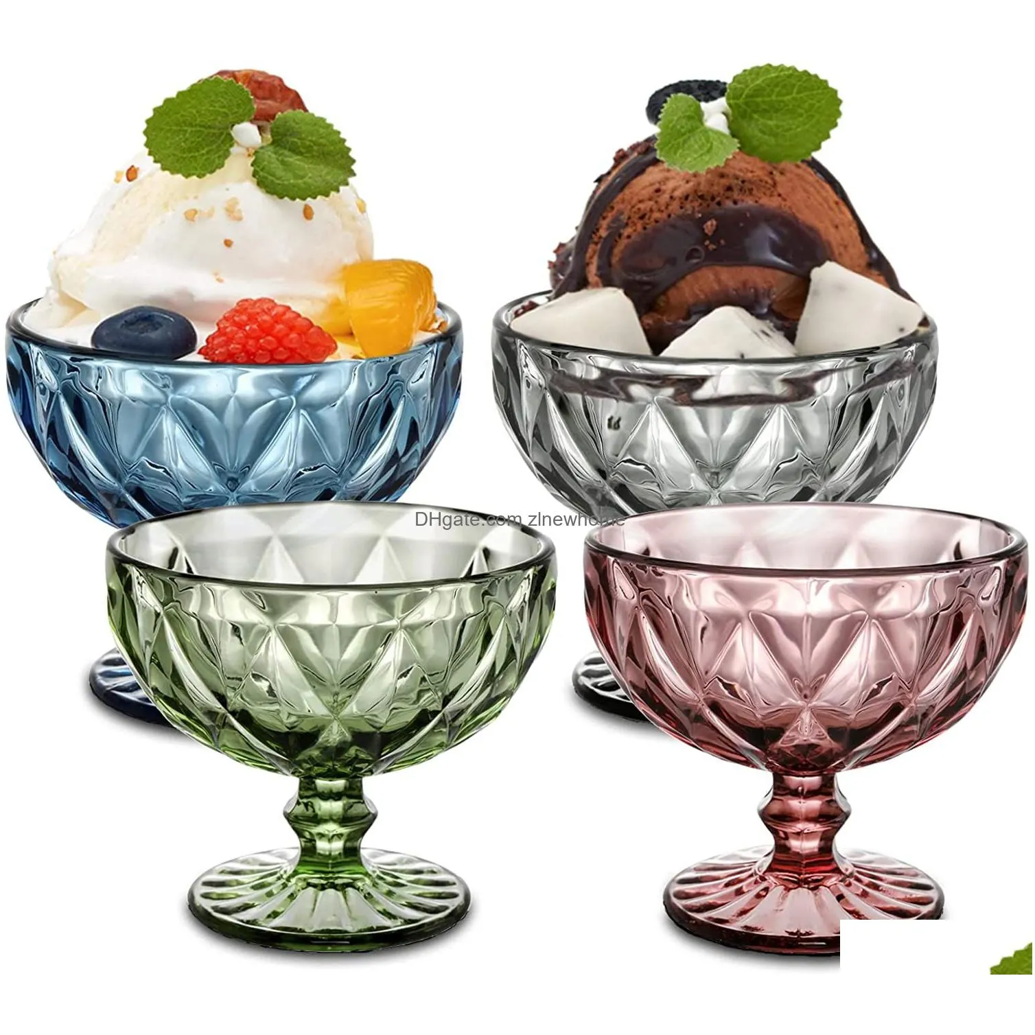 drinkware salad bowl glass for dessert mill shake goblet glass embossed ice cream cup european creative salad plates 10 oz 300ml home