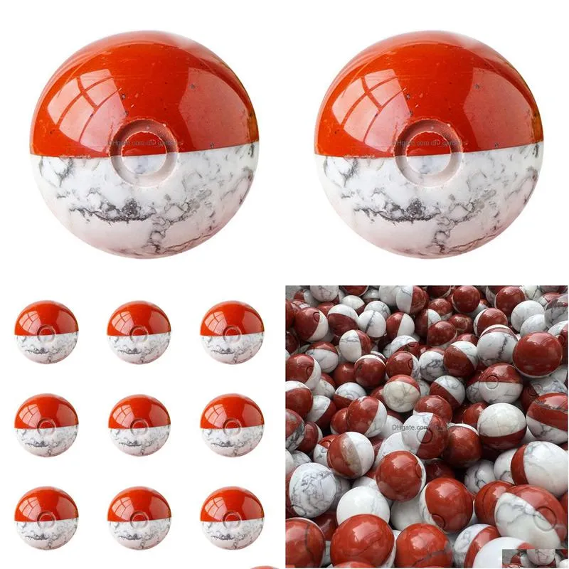 handmade craved gemstone spirit balls natural howlite red jasper genie stone game play spheres for decor