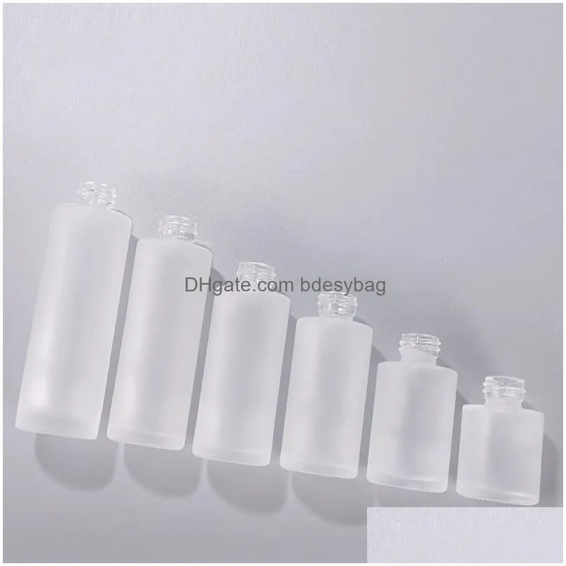 empty transparent frosted clear flat shoulder glass dropper bottle with pipette for serum  oil