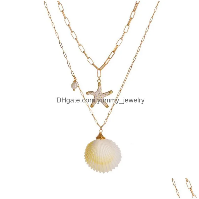 gold chain shell necklace gold chains shell starfish necklace multilayer stackable necklaces hip hop fashion jewelry will and sandy