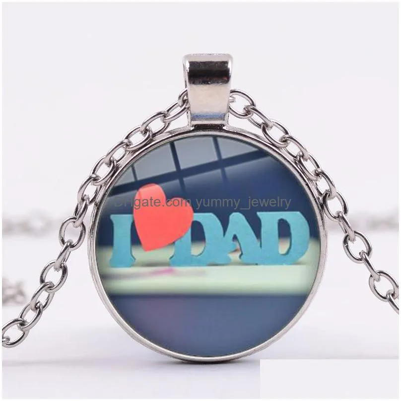 super dad cartoon creative photo necklace men letters design family gift glass crystal round pendants chain papa jewelry