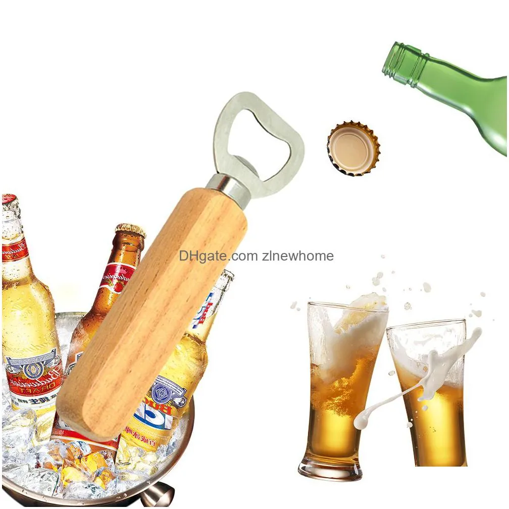 stainless steel beer bottle opener with wooden handle wedding gifts for guests kitchen bar tools