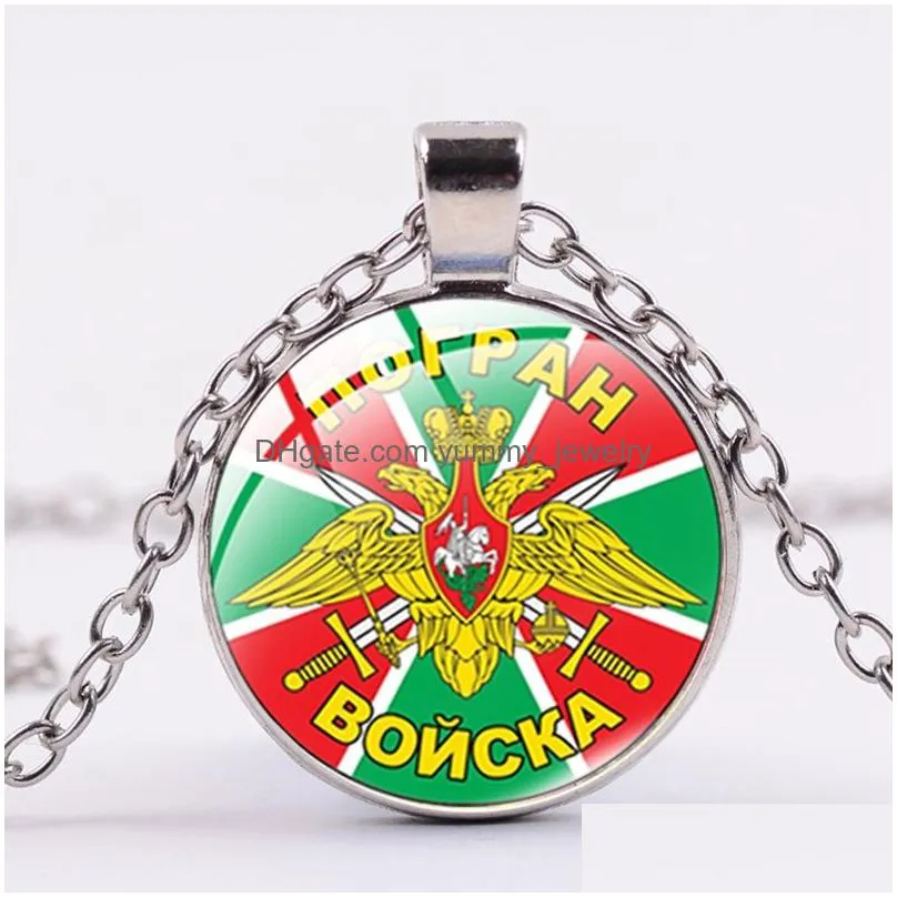 border troops of the russian pendant necklace ussr soviet military symbol glass cabochon handmade necklace with punk link chain