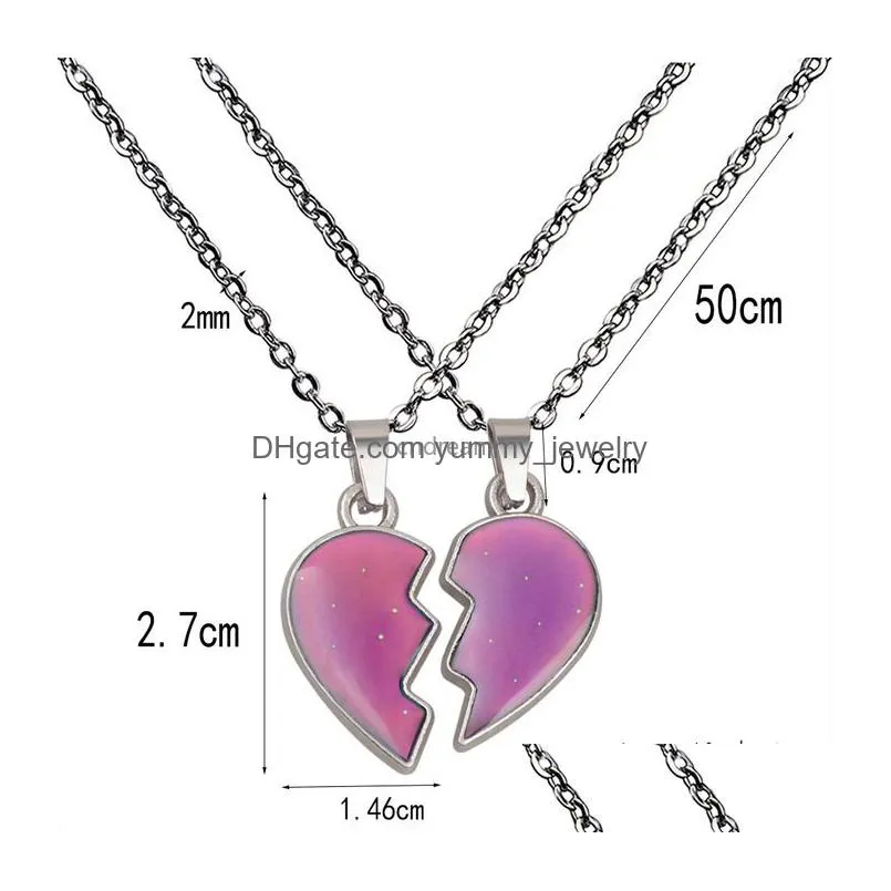 splice friend broken heart pendant necklace color changing temperature sensing necklaces women children fashion jewelry will and sandy