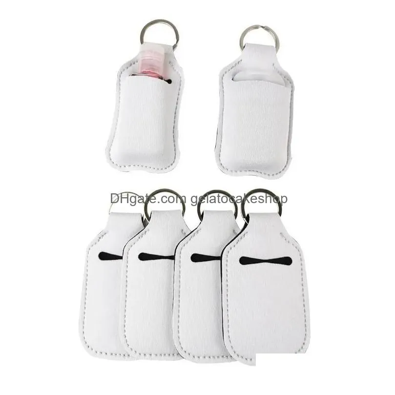 sublimation blanks refillable neoprene hand sanitizer holder favor cover chapstick holders with keychain for 30ml flip cap containers travel