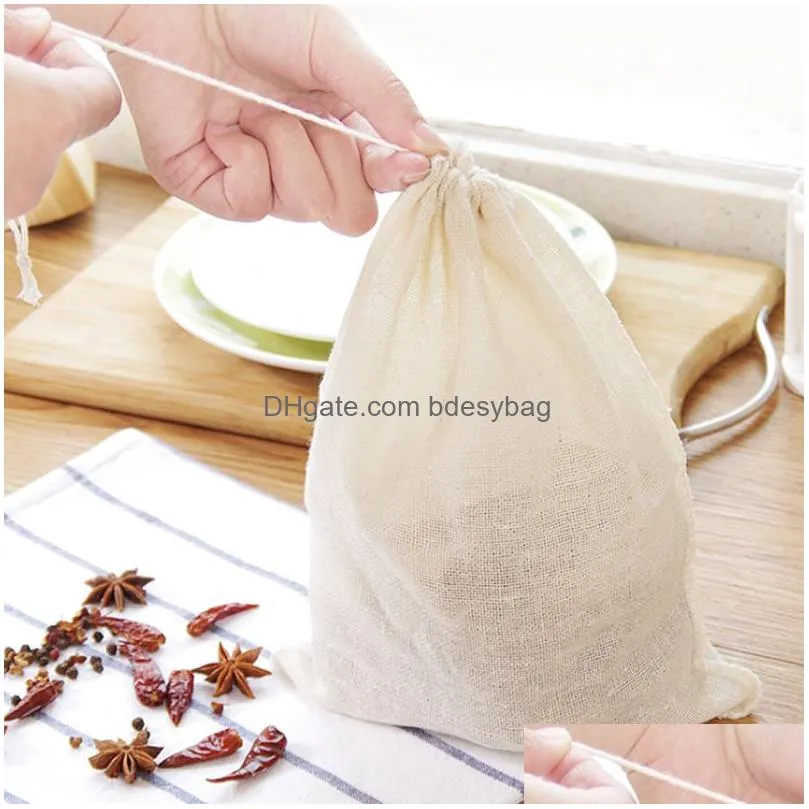 100 pieces drawstring reusable cotton nut milk filter bag fine mesh food colander cooking tea coffee cheese wine strainer cheesecloth