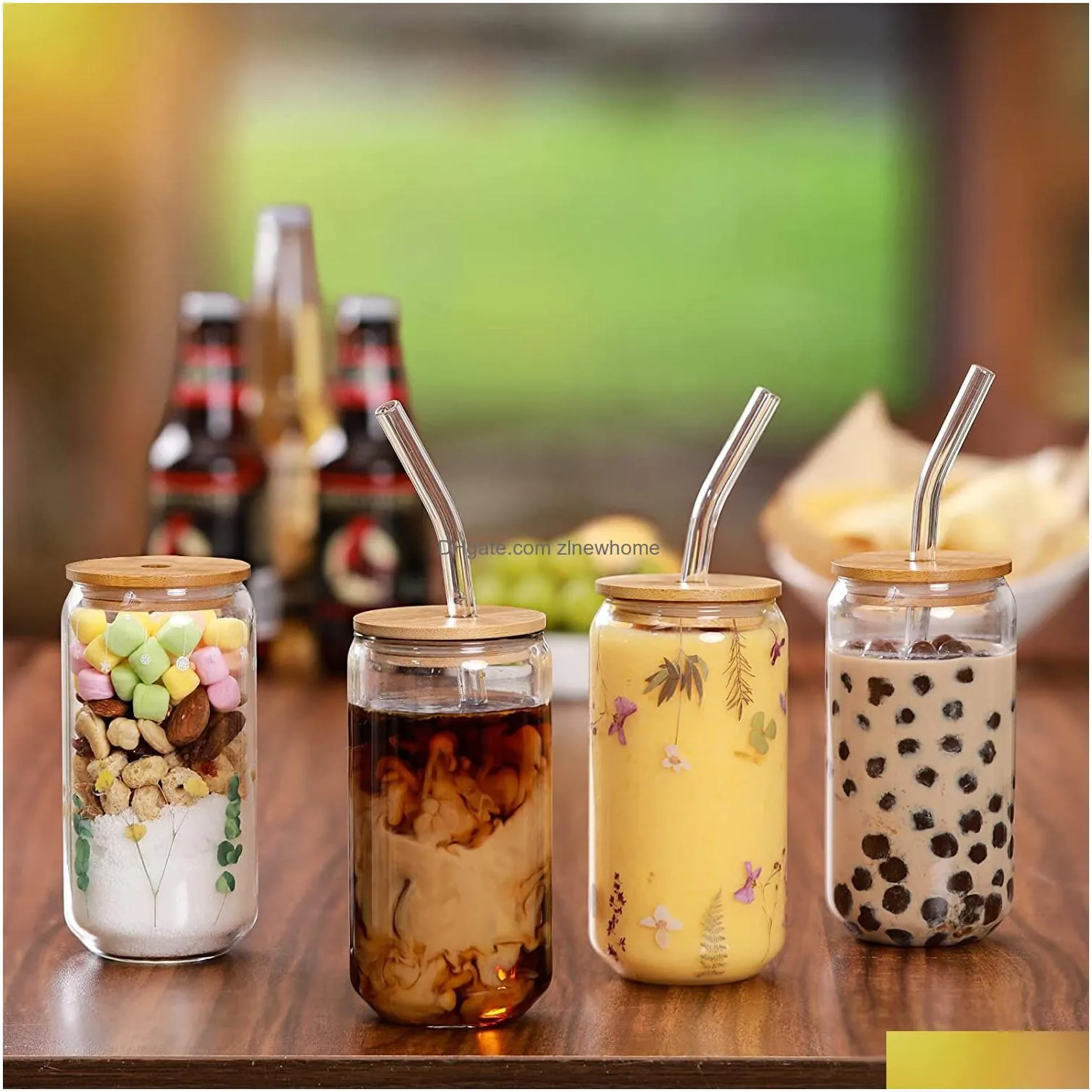 glass cup with bamboo lid and straw bubble tea cup glasses cups transparent beer can coffee cup cold wine cola