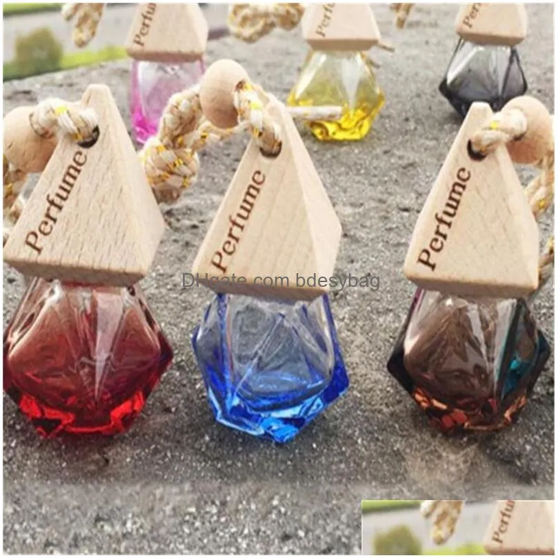 car decoration glass bottle refillable essence oil perfume bottles jar air freshener diffuser hanging empty container with wooden caps