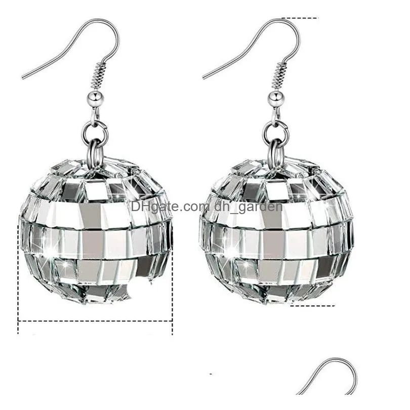 24mm disco ball earring retro 70s party jewelry silver dangle earrings for women