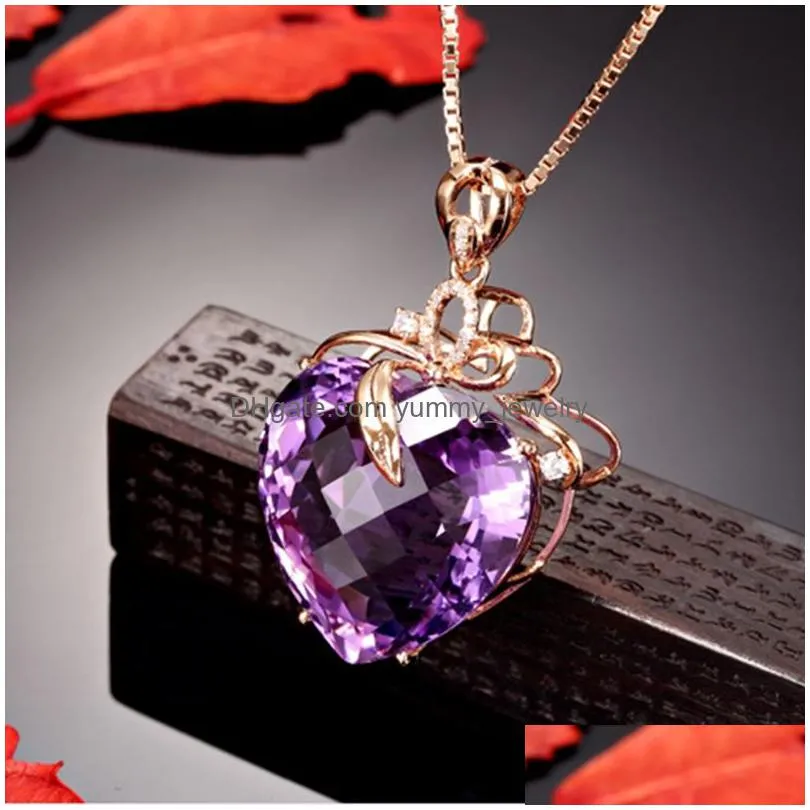 amethyst women choker necklace heart diamond fashion luxury 18k rose gold plated pendant necklaces iced out party jewelry gifts for