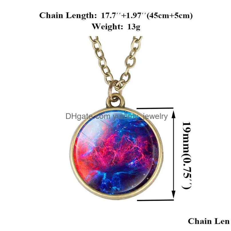 glow in the dark space universe necklace chains glass ball pendant necklaces women girls fashion jewelry will and sandy gift