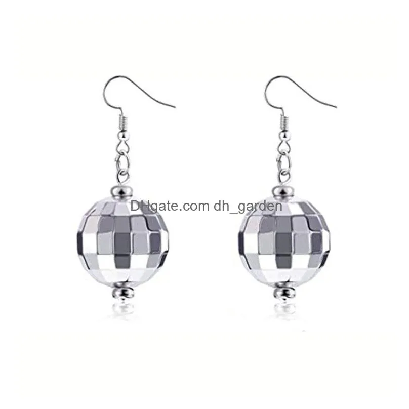 24mm disco ball earring retro 70s party jewelry silver dangle earrings for women